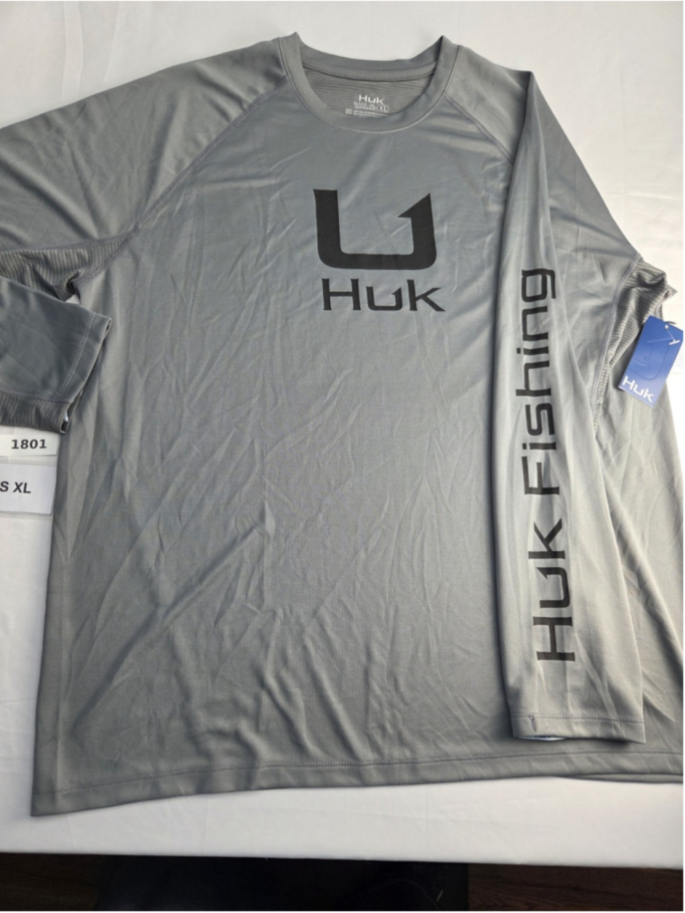 HUK Icon LS New Crew Men’s XL Gray Long Sleeve Fishing Shirt NWT #1801